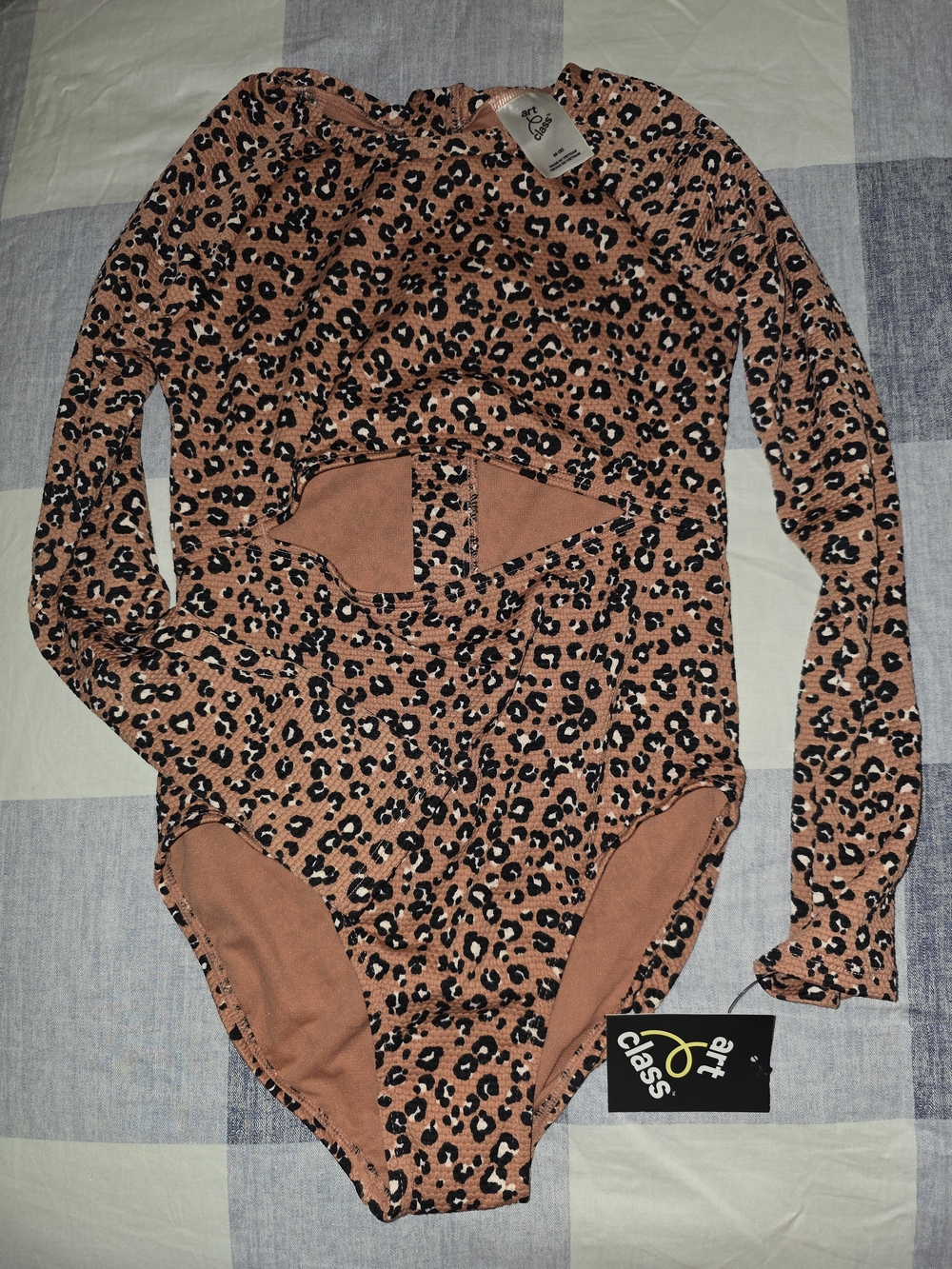 art class Girls Rust Leopard Long Sleeve One-Piece Swimsuit Medium (8) NWT